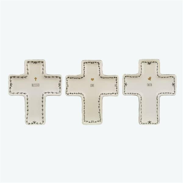 Youngs Ceramic Faith Cross-Shaped Dish, Golden - 3 Assorted 10056